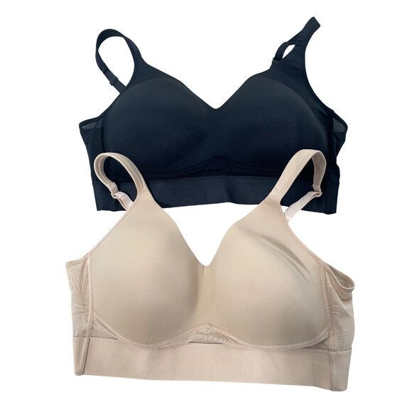 Rhonda Shear 2 Pack Molded Cup Bra with Wrap Back Size 1X Black Beige 654.7 - Picture 2 of 10